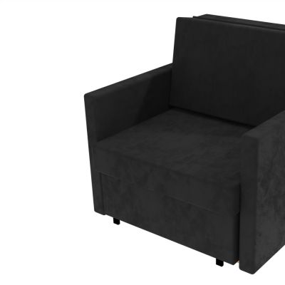 Čierne čalúnené rozkladacie kreslo s podpierkami rúk