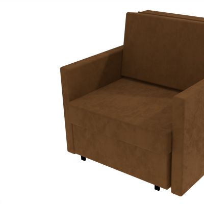 Hnedé čalúnené rozkladacie kreslo s podpierkami rúk