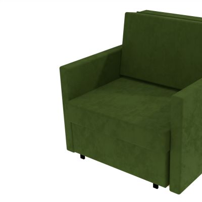 Tmavo zelené čalúnené rozkladacie kreslo s podpierkami rúk