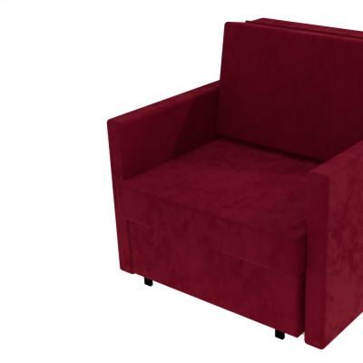 Vínové čalúnené rozkladacie kreslo s podpierkami rúk