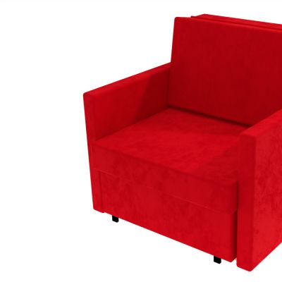 Červené čalúnené rozkladacie kreslo s podpierkami rúk